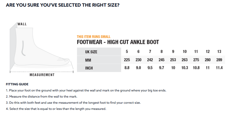 ZHIK HIGH CUT BOOT 24 0 Size Chart